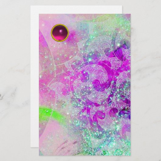 ABSTRACTE WAVES Blauwgroen blauw, Paarse Fuchsia G Briefpapier (Voorkant / Achterkant)