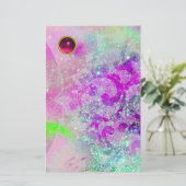 ABSTRACTE WAVES Blauwgroen blauw, Paarse Fuchsia G Briefpapier (Staand voorkant)