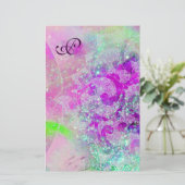 ABSTRACTE WAVES Blue, Paars roze bruiloft Monogram Briefpapier (Staand voorkant)