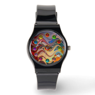 ABSTRACTE WAVES EN KLEURENDE 3D-GEMSTONES HORLOGE