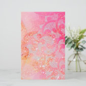 ABSTRACTE WAVES L / GOLD PINK SPARKLES EN ZWEEFSEL BRIEFPAPIER (Staand voorkant)