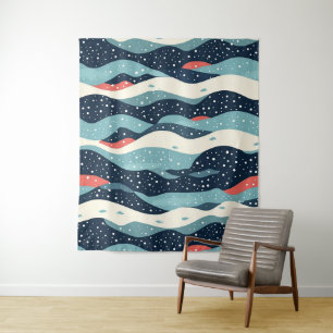 Abstracte Wavy lijnen met Snowflake Stippen Wandkleed