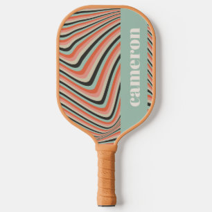 Abstracte Wavy Stripes Aqua en Peach gepersonalise Pickleball Paddle