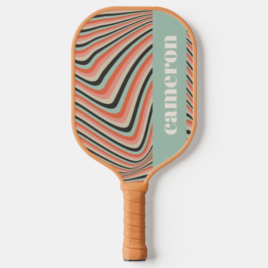 Abstracte Wavy Stripes Aqua en Peach gepersonalise Pickleball Paddle (Voorkant)