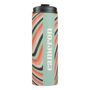 Abstracte Wavy Stripes Aqua en Peach gepersonalise Thermosbeker