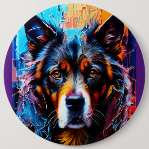Abstracte welkomstkleurenhond ronde button 6,0 cm