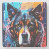 Abstracte welkomstkleurenhond stenen onderzetter (Voorkant)