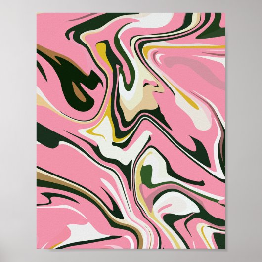 Abstracte wervelende kunst met roze, wit en zwart poster (Voorkant)