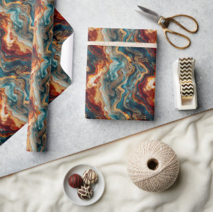 Abstracte wervelende tonen met rood, blauw, goud cadeaupapier