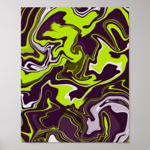 Abstracte wervelingen in limoengroen, bruin en wit poster