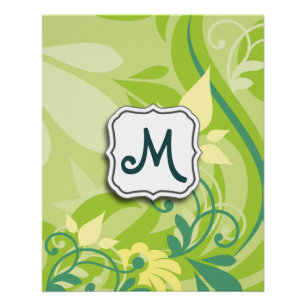 Abstracte wervelkolom Floral Lime Green met monogr Perfect Poster