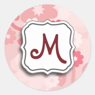 Abstracte wervelkolom Floral roze met monogram Ronde Sticker