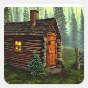 Abstracte Whimsical Little Hunting Cabin Vierkante Sticker