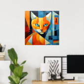 Abstracte Whiskers: Oranje kat Poster (Thuiskantoor)