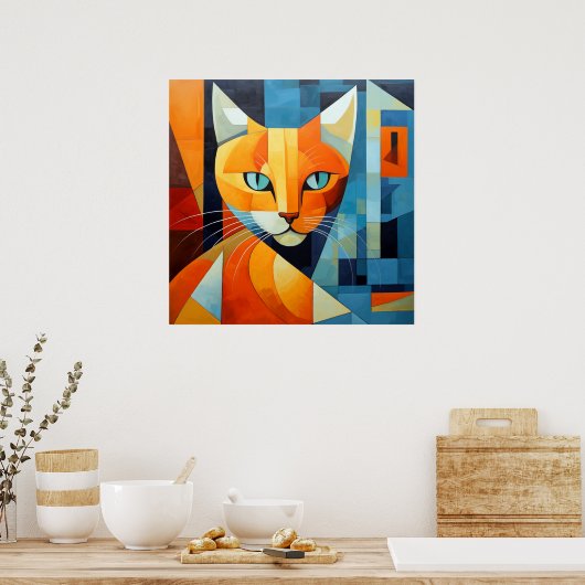 Abstracte Whiskers: Oranje kat Poster (Keuken)