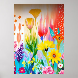 Abstracte Wilde Bloemenweide Poster