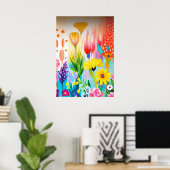 Abstracte Wilde Bloemenweide Poster (Thuiskantoor)