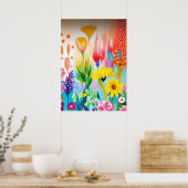 Abstracte wilde bloemweide poster (Keuken)