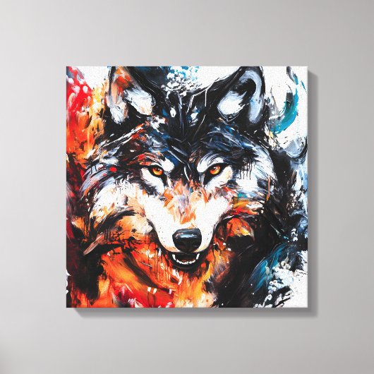 Abstracte Wilde Geest Wolf Canvas Afdruk (Voorkant)
