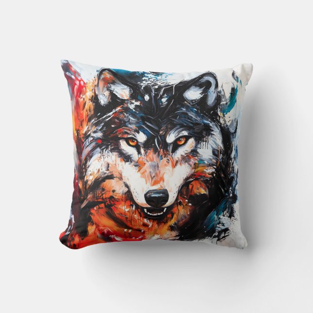 Abstracte Wilde Geest Wolf Kussen (Voorkant)
