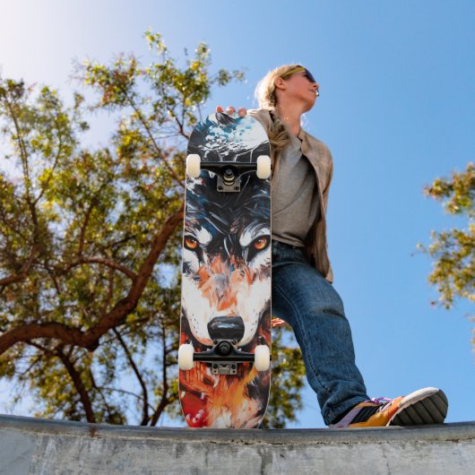 Abstracte Wilde Geest Wolf Skateboard (Buiten 1)