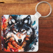 Abstracte Wilde Geest Wolf Sleutelhanger (Achterkant)