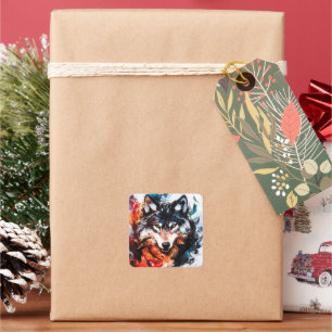 Abstracte Wilde Geest Wolf Vierkante Sticker