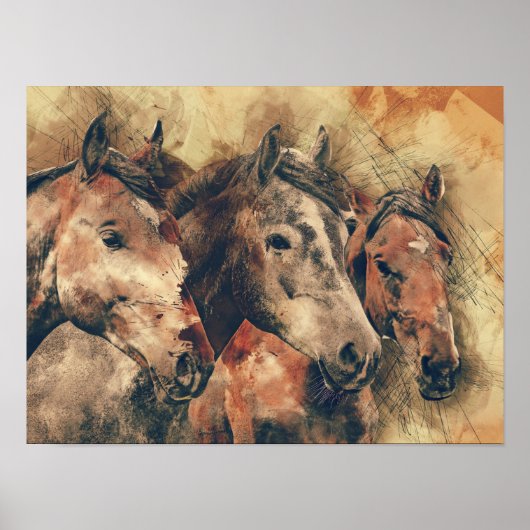 Abstracte wilde paarden Western afdrukken Poster (Voorkant)