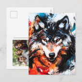 Abstracte wilde wolf feestdagenkaart (Voorkant / Achterkant)