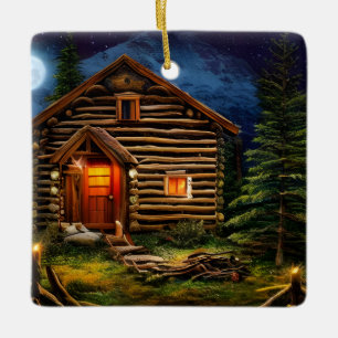 Abstracte Wilderness Little Cabin Keramisch Ornament