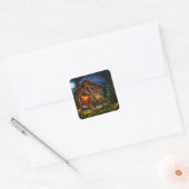 Abstracte Wilderness Little Cabin Vierkante Sticker (Envelop)