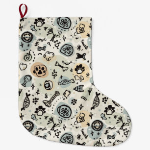 Abstracte winterdoodle-huisdierensok met pootafdru grote kerstsok