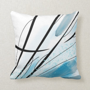 Abstracte witte blauwe streep zwarte lijn kussen