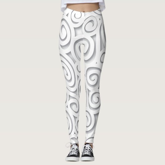 Abstracte witte Leggings met schuifwiel (Voorkant)