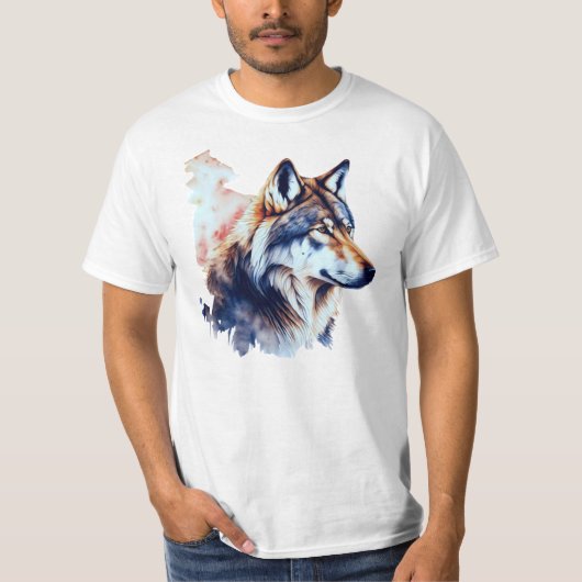 Abstracte Wolf hoofd Waterverf schilderij T-shirt (Voorkant)