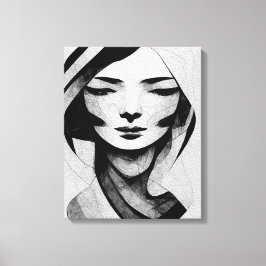 Abstracte Woman Face Wall Art Black en White Canvas Afdruk
