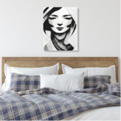 Abstracte Woman Face Wall Art Black en White Canvas Afdruk (Insitu (Slaapkamer))