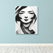Abstracte Woman Face Wall Art Black en White Canvas Afdruk (Insitu (Houten vloer))