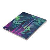 Abstracte woudkunst roze en groen tegeltje (Zijkant)