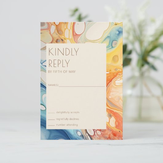 Abstracte Zee Golven en Zand Stenen Strand Bruilof RSVP Kaartje (Staand voorkant)