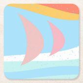 Abstracte zeilboten vierkante kartonnen onderzetter (Voorkant)