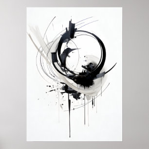 Abstracte Zen Cirkel Zwart En Wit Poster