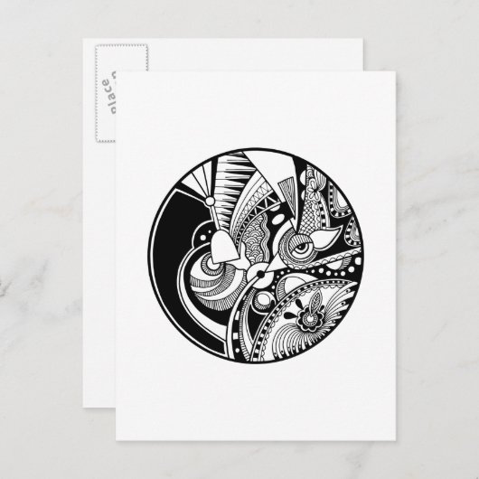 Abstracte Zendala in zwart-wit op cirkel Briefkaart (Voorkant / Achterkant)