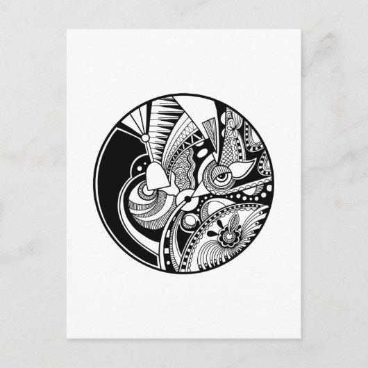 Abstracte Zendala in zwart-wit op cirkel Briefkaart (Voorkant)