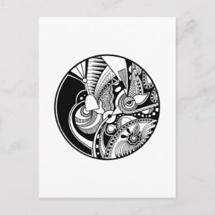 Abstracte Zendala in zwart-wit op cirkel Briefkaart