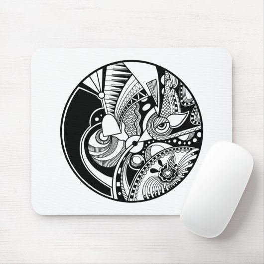 Abstracte Zendala in zwart-wit op cirkel Muismat (Met muis)