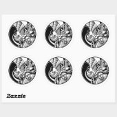 Abstracte Zendala in zwart-wit op cirkel Ronde Sticker (Vel)