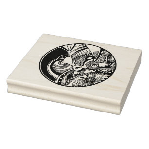 Abstracte Zendala in zwart-wit op cirkel Rubberstempel
