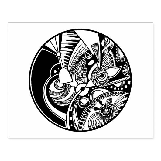 Abstracte Zendala in zwart-wit op cirkel Rubberstempel (Afrduk)