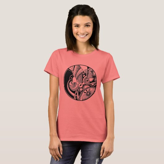 Abstracte Zendala in zwart-wit op cirkel T-shirt (Voorkant volledig)